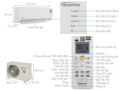 Máy lạnh Panasonic Inverter 1.5 HP CU/CS-PU12AKH-8 